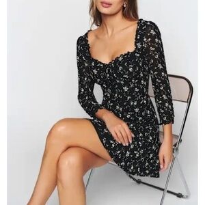 New Reformation Remi Black Floral Mini Dress Lucien 0 $218